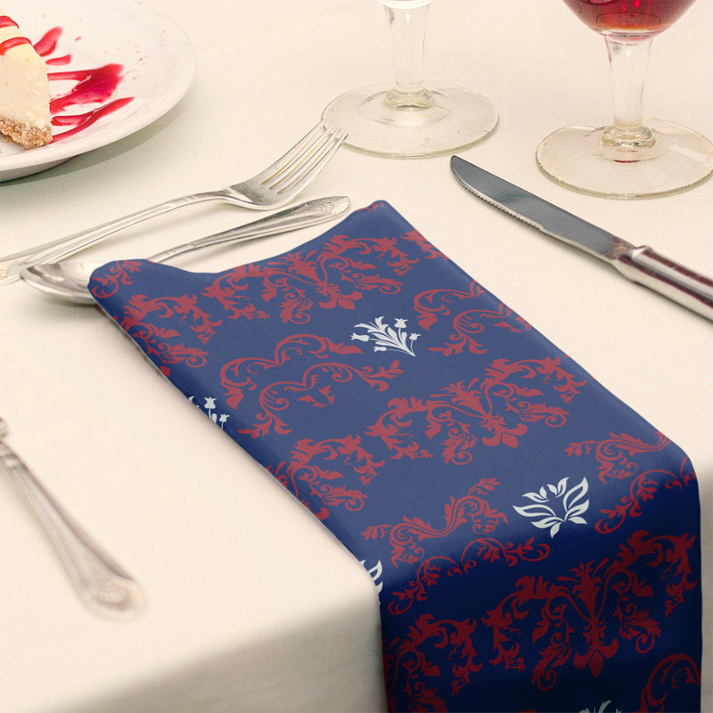 Damask Square Napkin, Red/Dark Blue/White, Cotton