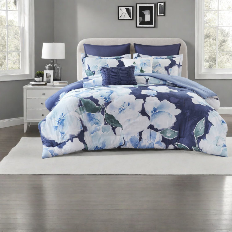 Ensemble de literie confortable pour très grand lit, coton de première qualité, bleu élégant
