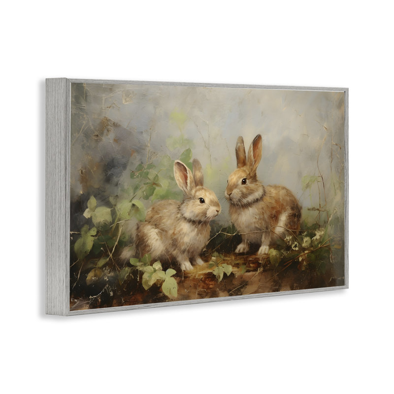 «Wild Rabbits in Nature Gray», estampe numérique par Petal Prints Design, Estampe numérique Farmhouse, H 20 po x l 30 po