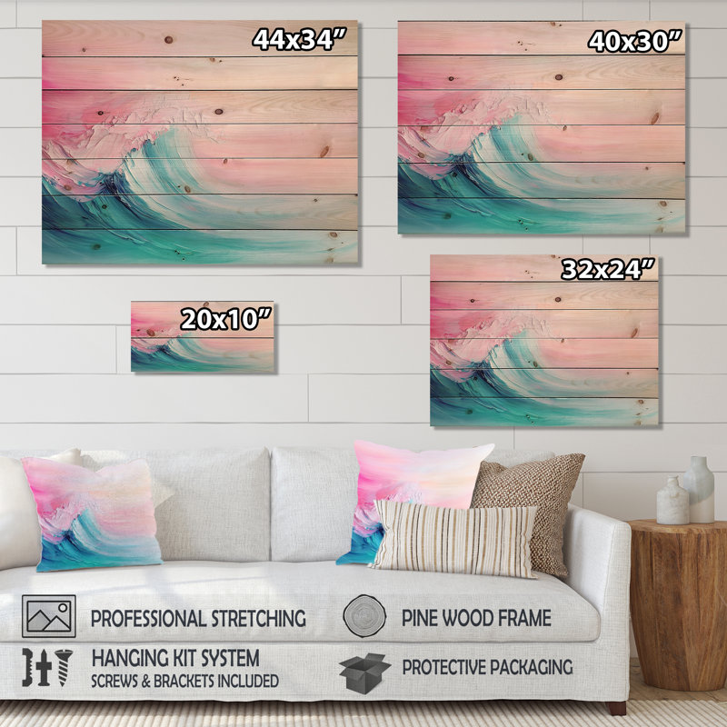 «Coastal Wave Energy II», art mural nautique sur bois de pin naturel, 24" H x 32" W