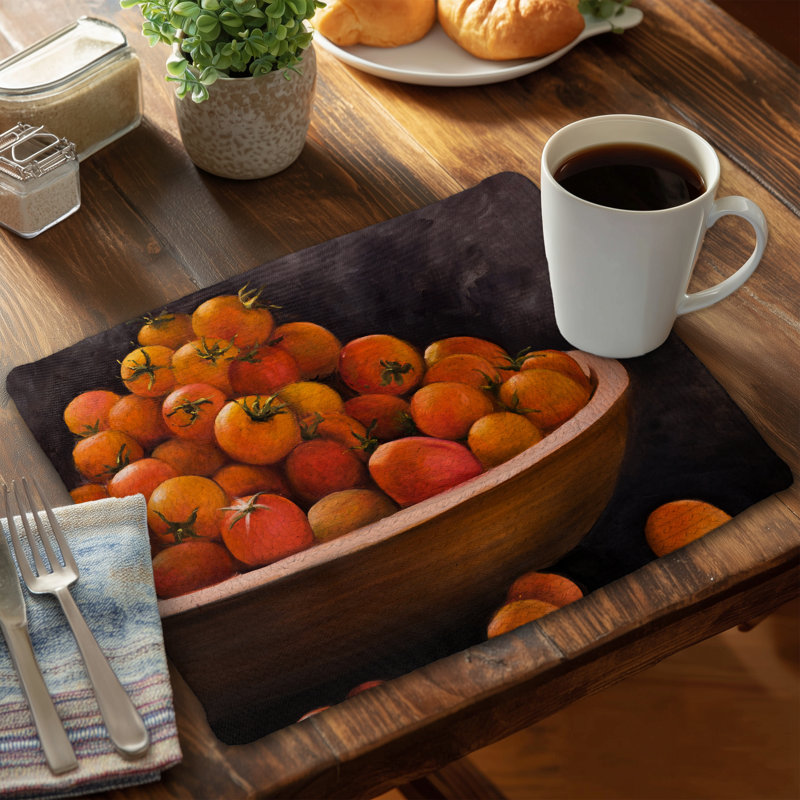 Napperon brun en polyester tressé - Bol de tomates cerises