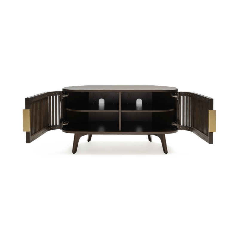 George Oliver Klever Wooden Corner TV Stand | Media Console TV Cabinet with Mid-Century Accents