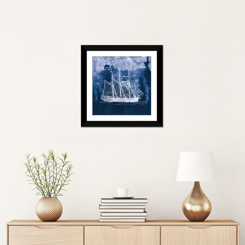 «Sailing Ships II», impression sur toile tendue, H 16 po x l 16 po x P 1 po, Papier d'art encadré noir, Blanc