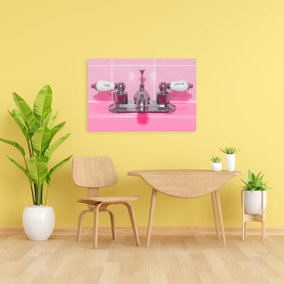 Retro Pink Sink Faucet Retro Vintage Palm Wall Art Print 1 Piece Wrapped Canvas Wall Art