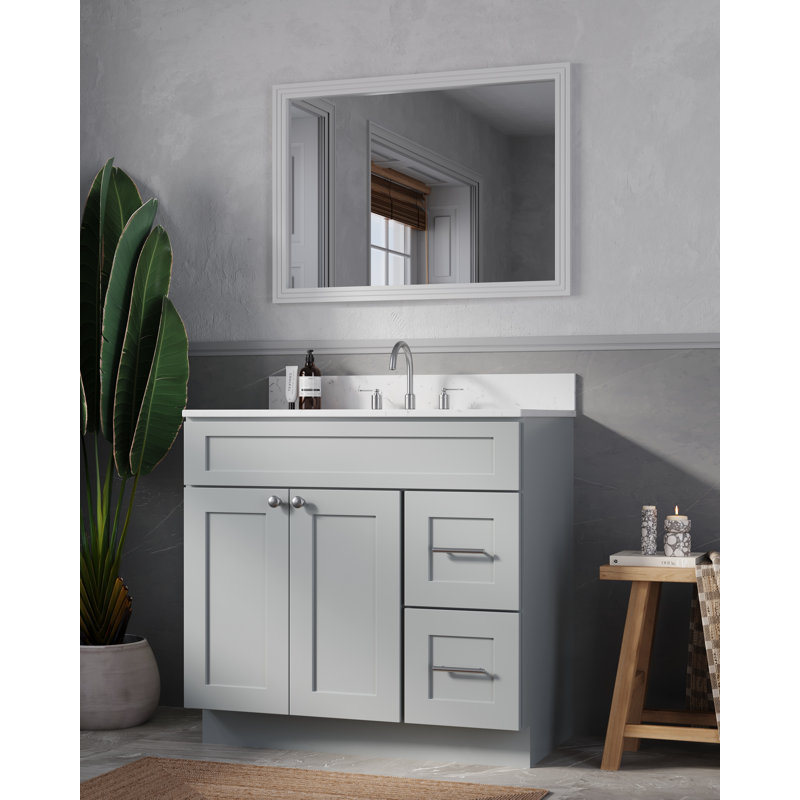 Chrisna 37'' Single Bathroom Vanity with Quartz Top, Gray