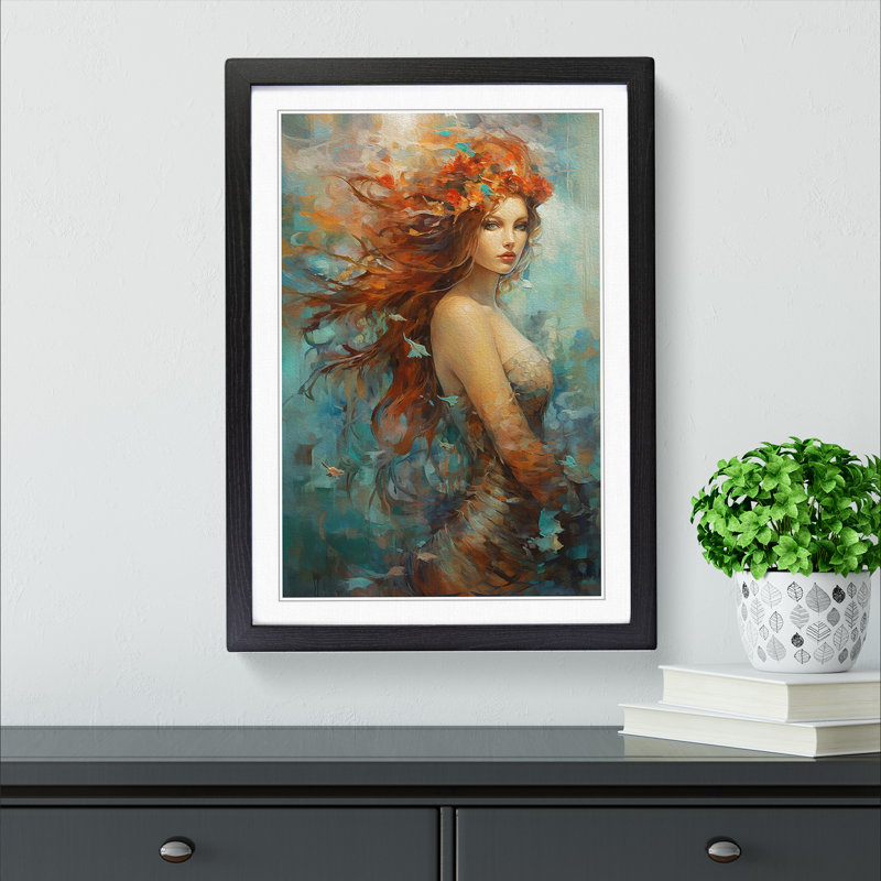 Mermaid Abstract Framed Print, 46cm H x 34cm W x 2cm D, Black 