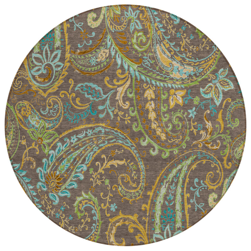 Kinslee Washable Paisley Indoor / Outdoor Rug, Round 8'