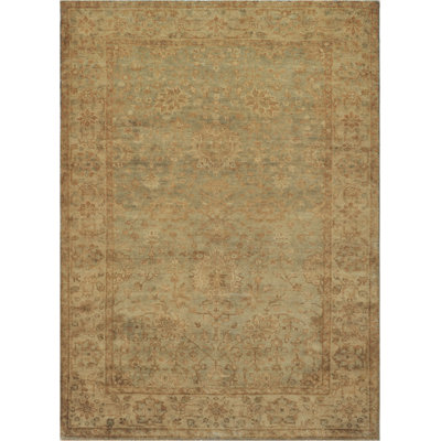 Tapis jaune / brun noué à la main de conception unique 5 pi x 7 pi