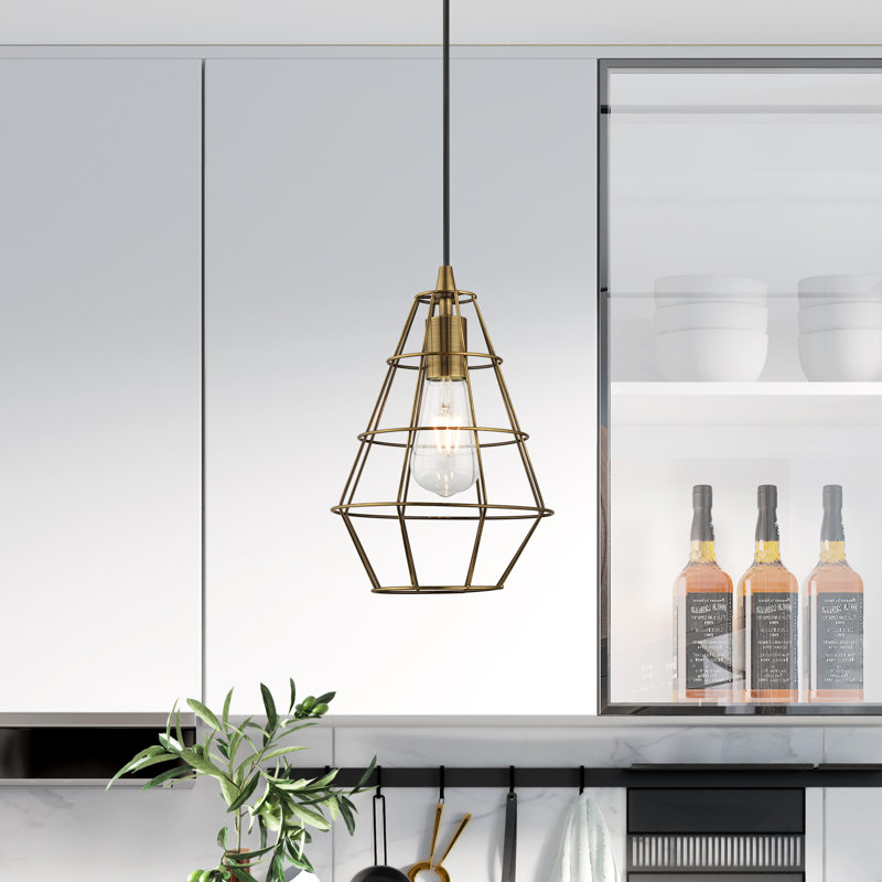 Luminaire suspendu géométrique à 1 lumière Avilee, Laiton antique