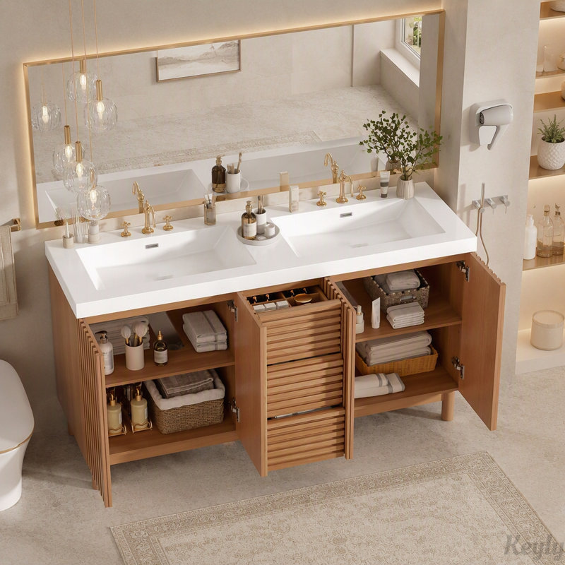 Meuble-lavabo de salle de bain de 150 cm avec lavabo double SMC