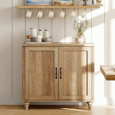 Sideboard Buffet Cabinets With Wood Doors, Kitchen Storage Cabinets Wooden Coffee Bar Tables With Storage, Modern Farmhouse Sideboard Credenza For Dining Room, Living Room, Oak, 34 Inch