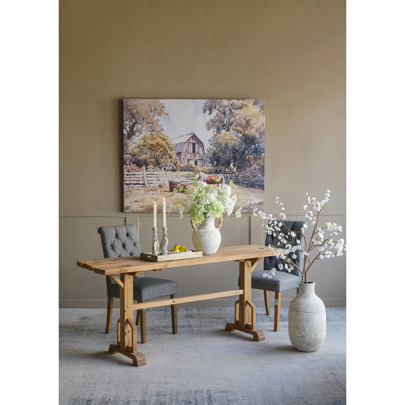73x19x31" Brown Recycled Pine Wood Console Table With Trestle Base