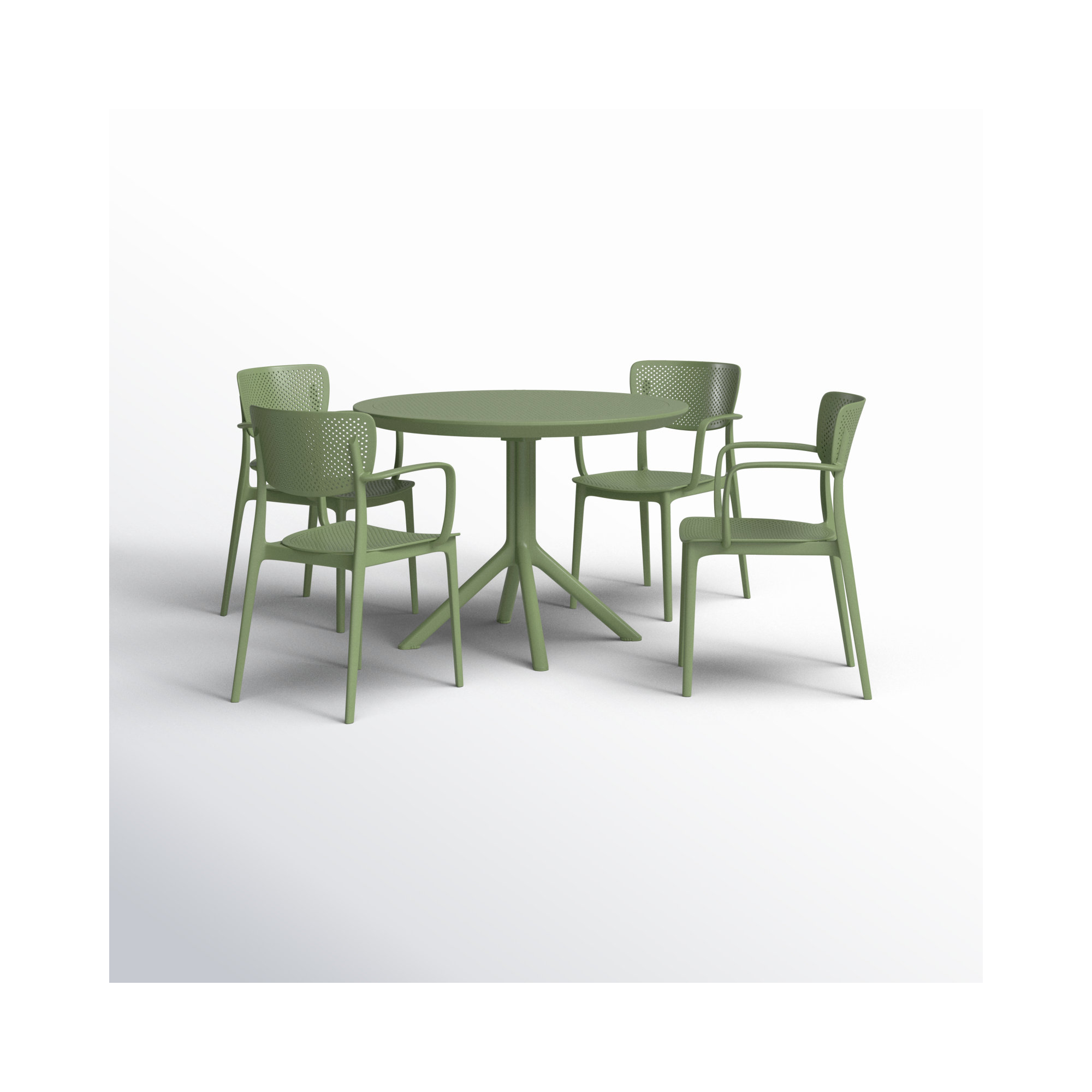Farrah Loft Armchair 5 Person Dining Set, Olive Green