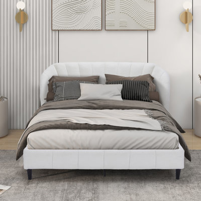 Size Velvet Bed Frame Wingback Headboard With Velvet Upholstered Platform Bed Strong Wooden Slats No Box Spring Needed Easy Assembly Beige