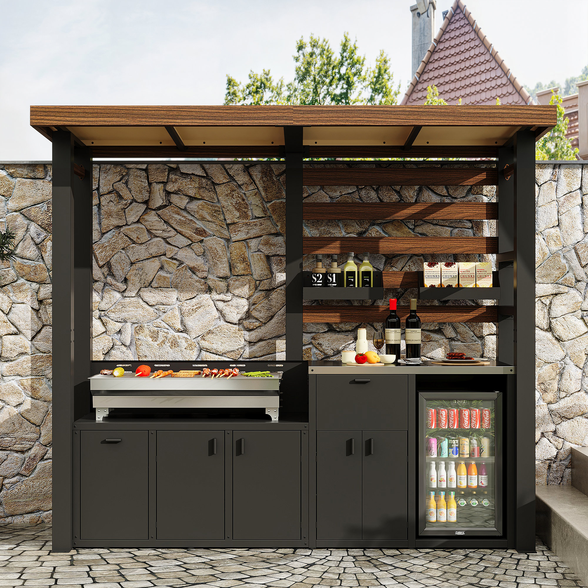 Fusion Flame Galvanized Steel Covered Outdoor Kitchen