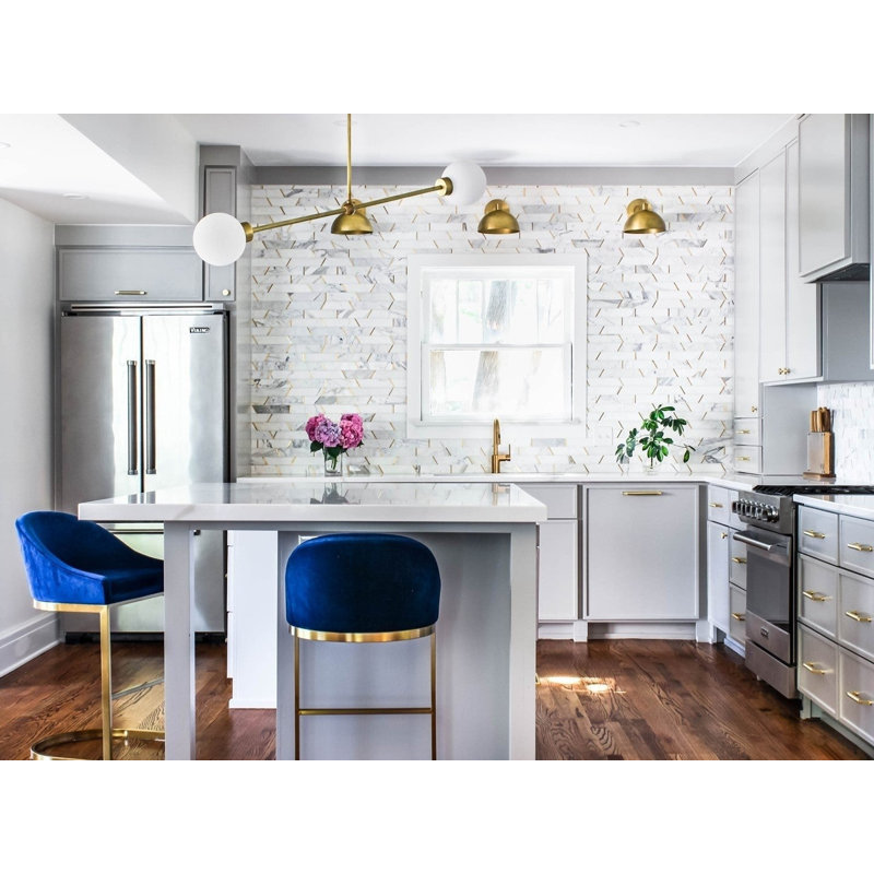 Matrix 10x25 Trapezoid Calacatta Marble and Brass Mosaic Tile