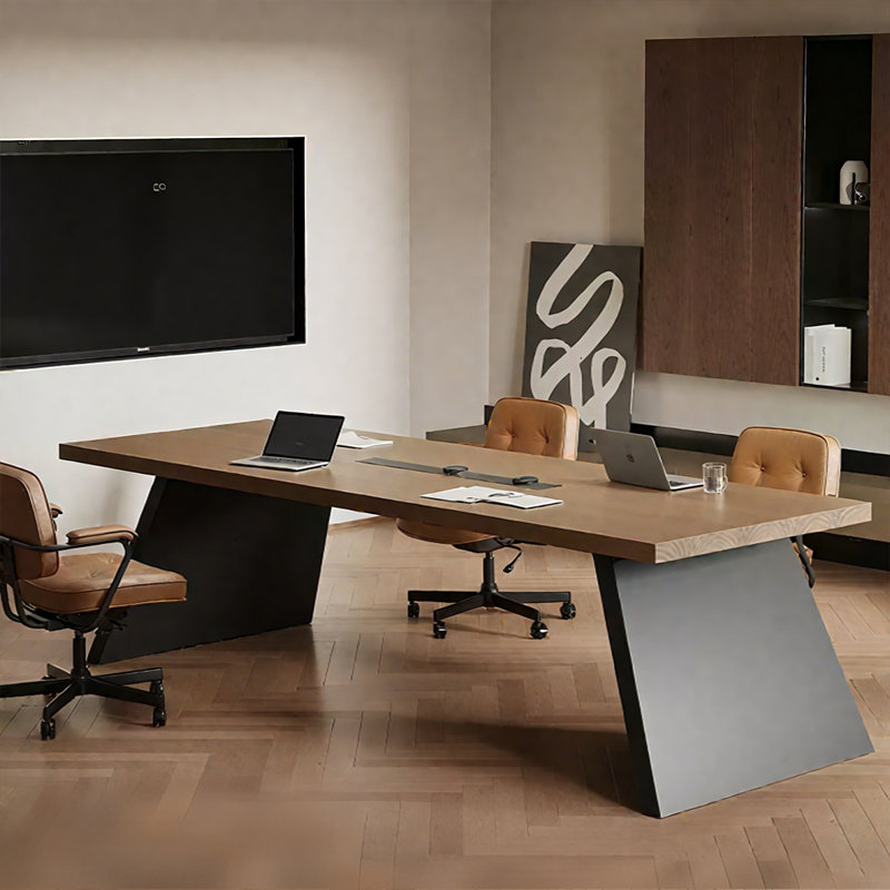 Table de conférence 86,61 "en bois massif brun italien minimaliste