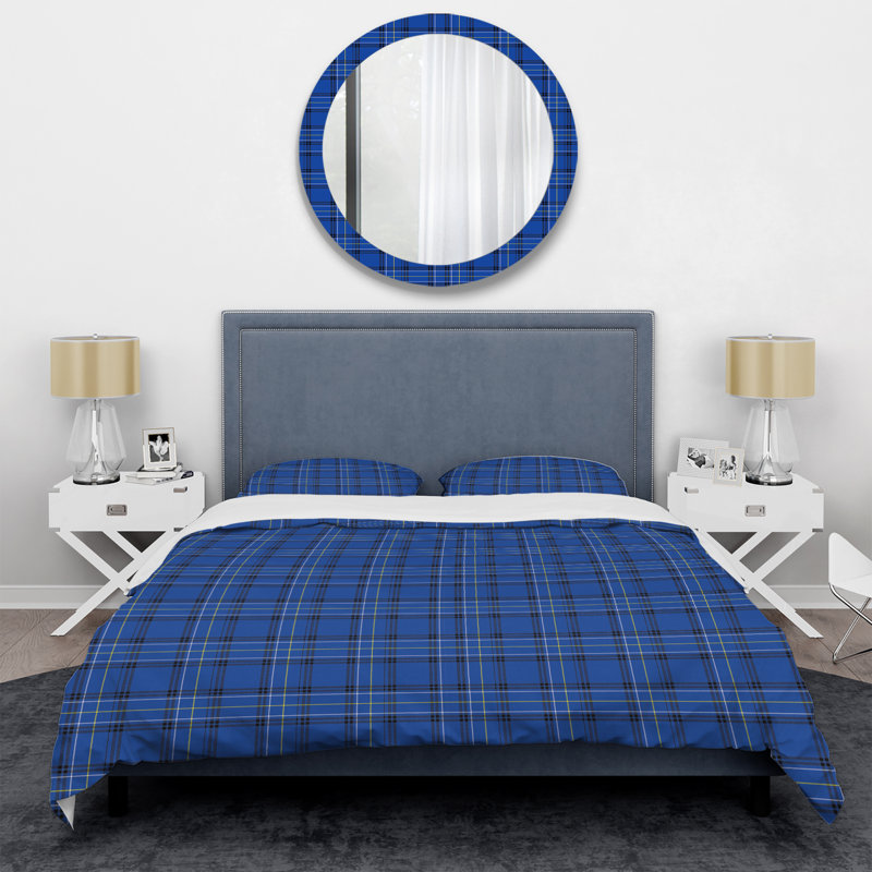 Tartan à carreaux bleus - ensemble de housse de couette abstrait - microfibre de polyester