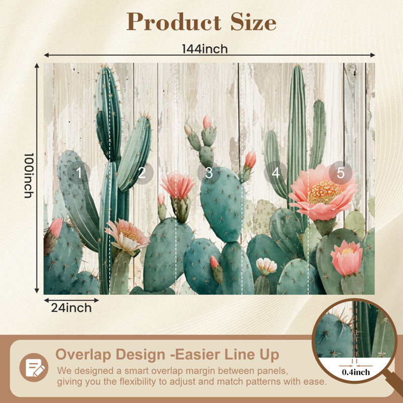 Papier peint auto-adhésif Cactus Saguaro Botany Rustic Farmhouse, L 144 po x l 100 po