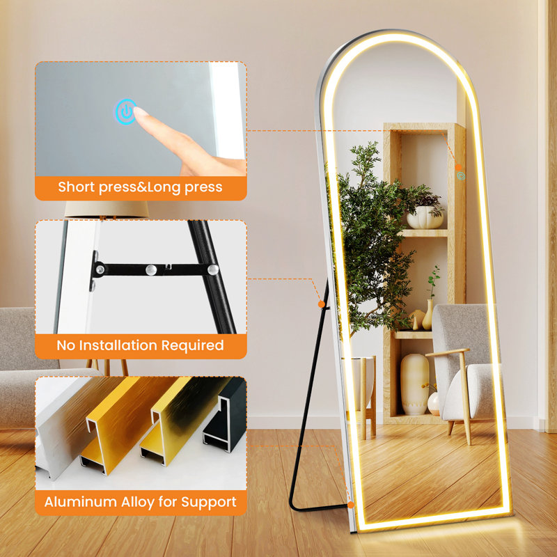 3 Color Lighting Mirror With LED Lights, Lighted Floor Standing Mirror With Stand, 70.02" x 25.53"