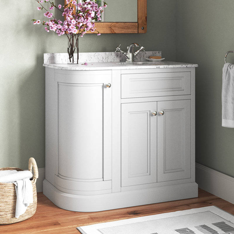 Rowland 885mm Single Bathroom Vanity with Integrated Ceramic Basin, White, Right