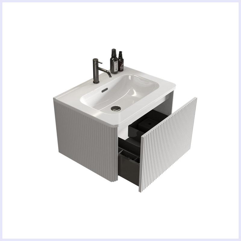 Meuble-lavabo moderne avec lavabo en céramique blanche, Blanc