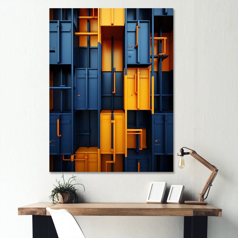 Collage industriel symétrique I de Lerlene - reproduction sur toile, 20" H x 12" W, Black Picture Framed