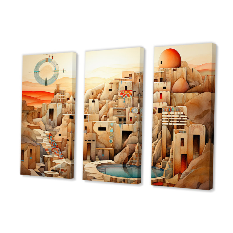 Native Glorious City Landscape I - Ensemble d'art sur toile Native American, H 28 po x l 36 po x P 1 po