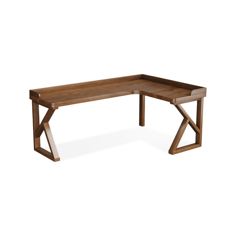Bureau d'angle en bois massif avec bordure en L, Retour à droite, 29.53" H x 70.87" W x 47.24" D