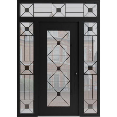 Porte d'entrée extérieure prémontée en aluminium, modèle Iron 1655, noir, acier, métal, peinture classique, 60 x 96 (12+36+12 x 80+16) - Ouverture intérieure à gauche