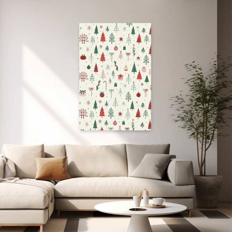 Whimsical Christmas Pattern Rustic Whimsical Abstract Christmas Tree Winter Landscape Wall Art Print 1 Piece Wrapped Canvas Wall Art