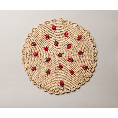 Handmade Strawberry Icon Raffia Placemat – Crochet Red Fruit Table Mat – Lorinda Farmhouse Decor