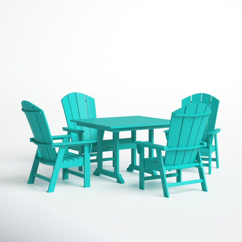 Essie 4-Person Plastic Outdoor Dining Set with Square Table, Turquoise