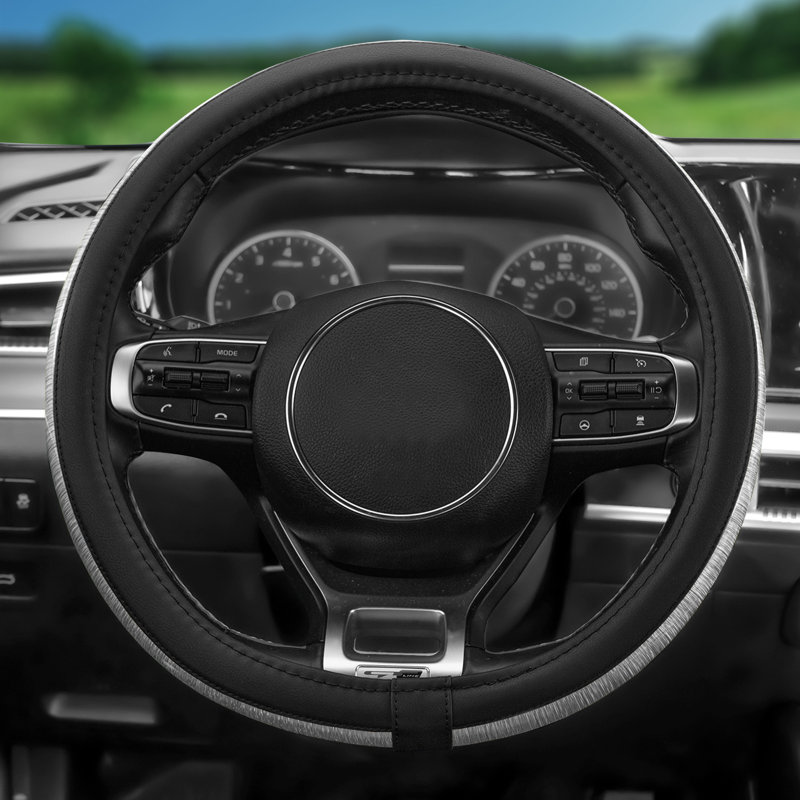 Galaxy13 Metallic Striped Steering Wheel Cover, Silver