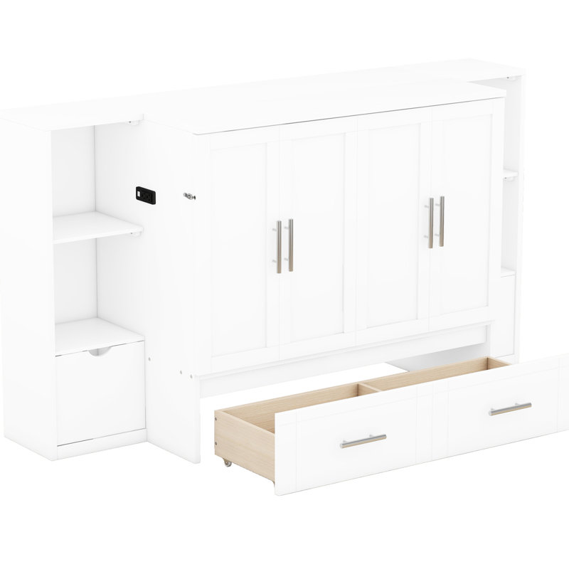 Moderne avec tablettes, tiroirs et taille compacte -, Blanc, Grand lit