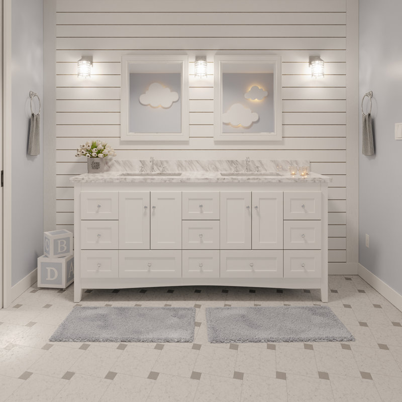 White Birch and Marble 72'' Double Bathroom Vanity