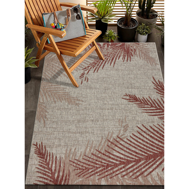 Weilers Floral Red/Gray Indoor / Outdoor Power Loomed Area Rug, Rectangle  1'10" x 3'