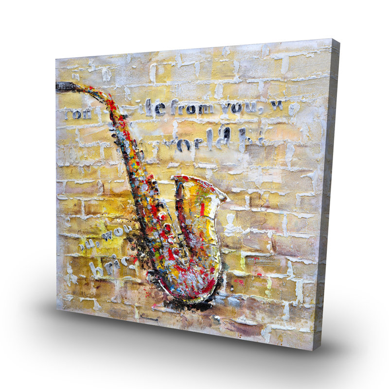 Saxophone on brick wall - 32"x32" art on canvas