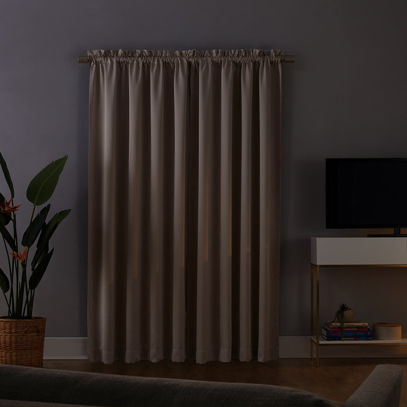 Stone Blackout Rod Pocket Polyester Curtain Panel 52 x 63