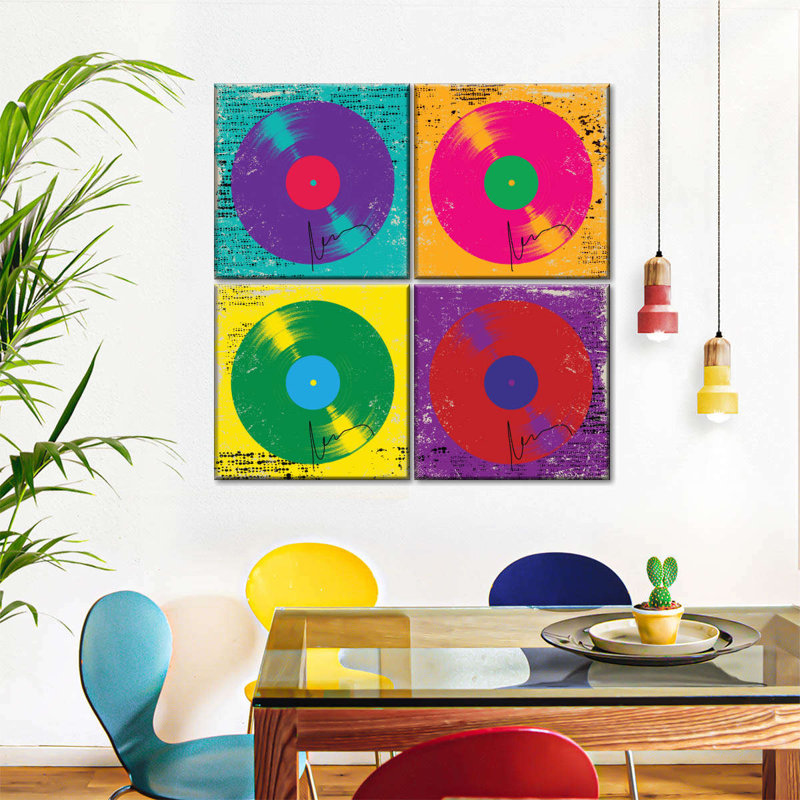 Bonbons, disques vinyle, impression sur toile, H 18 po x l 18 po
