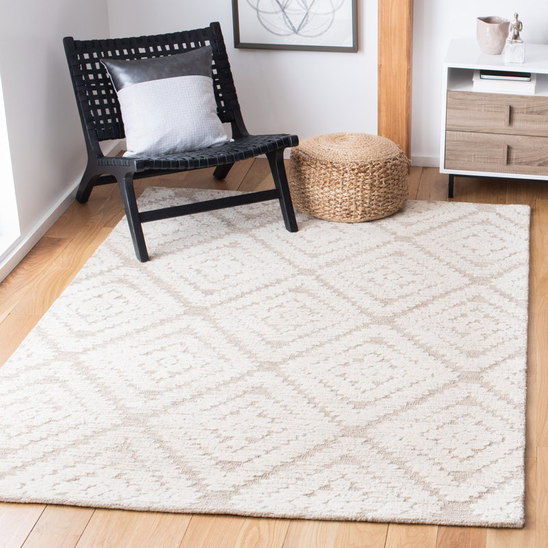 Tapis géométrique beige en coton / laine touffeté à la main Patricia, Rectangle de 5 pi x 8 pi