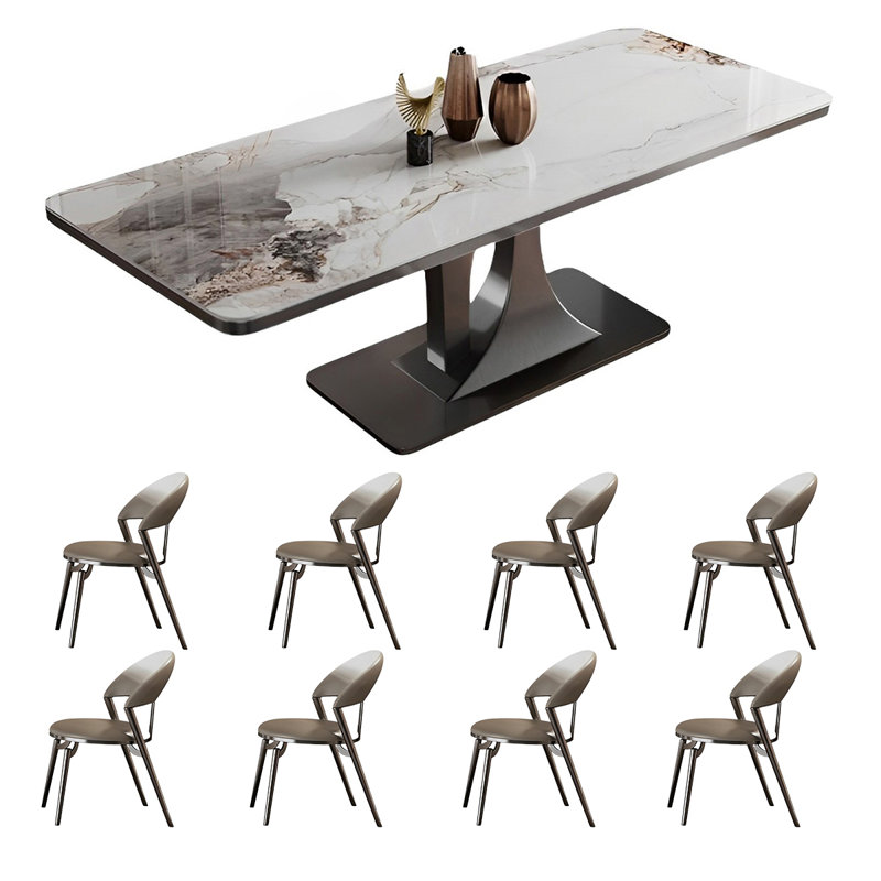Rectangular rock plate dining table and chair set