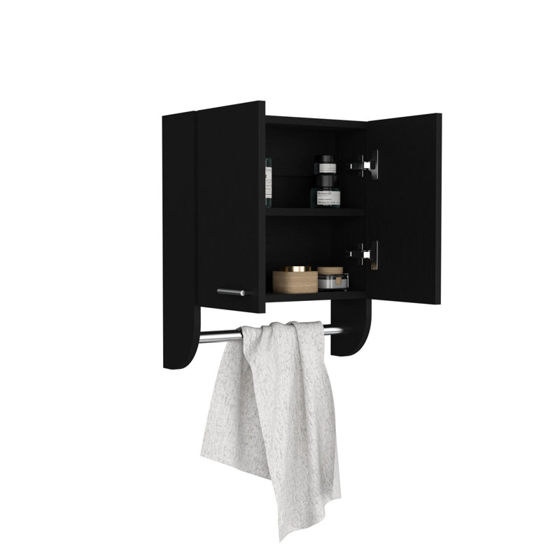 Armoire à pharmacie Topalian avec porte-serviettes Wengue, Noir mat