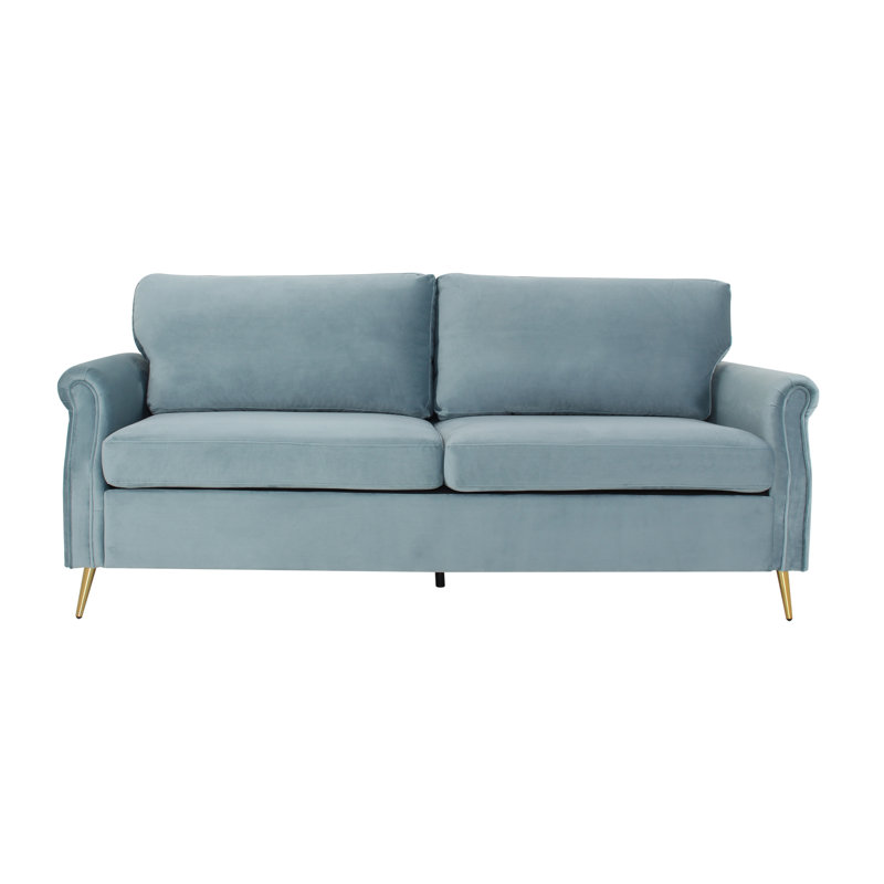 Canapé à accoudoirs arrondis 78,8 po Dynette, Velours bleu clair