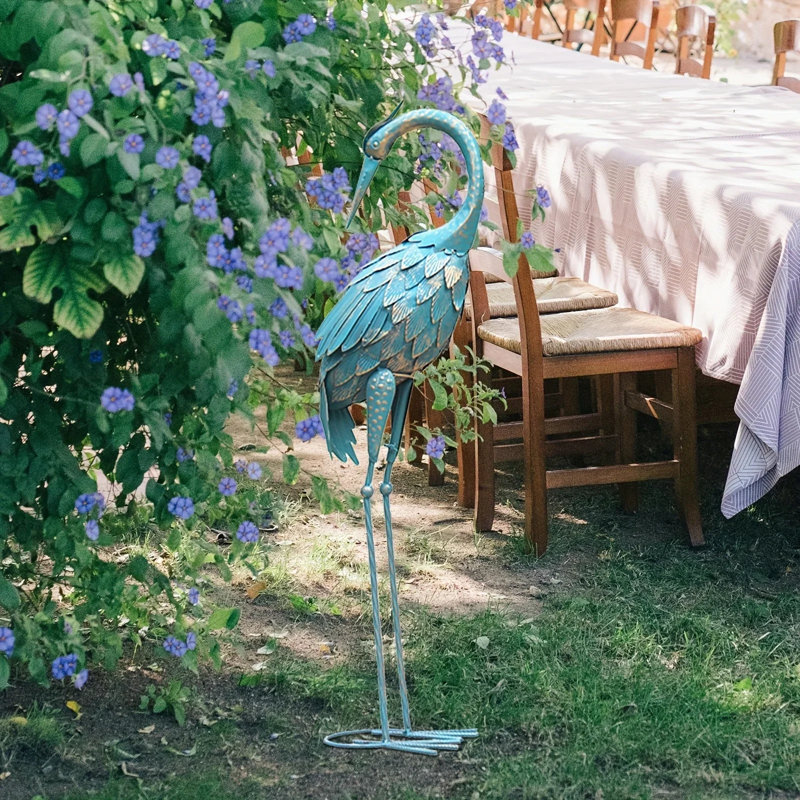 House Of Avan 33In Cyan Metal Crane Sculpture Decor