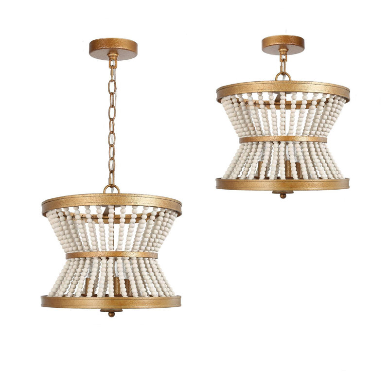 Hatfrneld 3 - Light Drum Chandelier with Beaded Accents, White