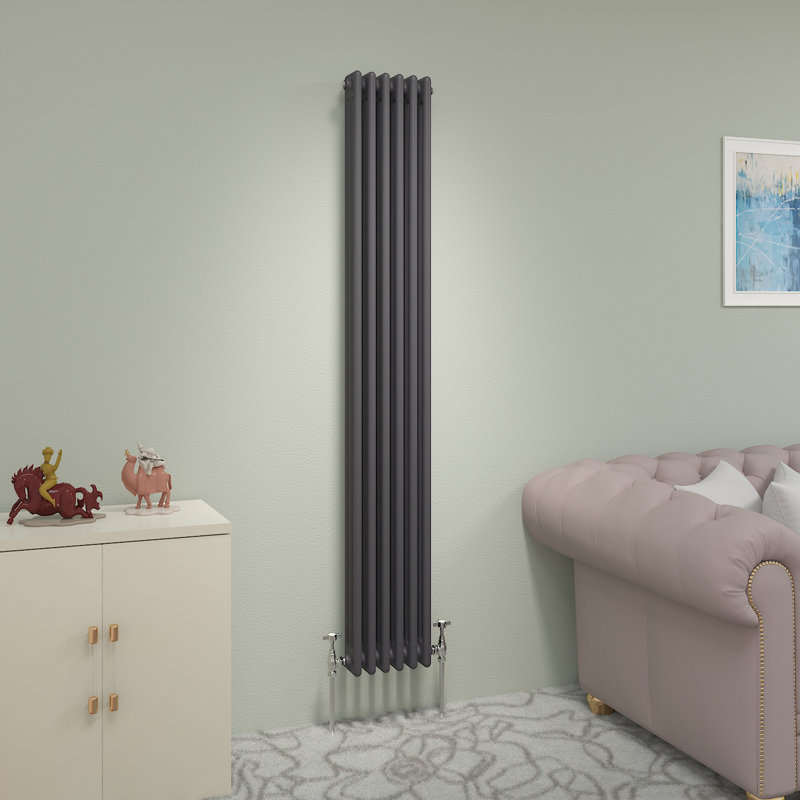 Valery Vertical Traditional 3 Column Cast Iron Style Designer Radiator, Anthracite, 180cm H x 29cm W