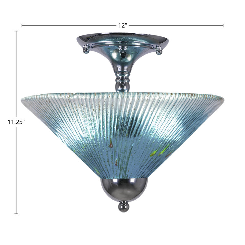 Semi-Flush 2 Bulbs With 12" Glass, Teal, Silver