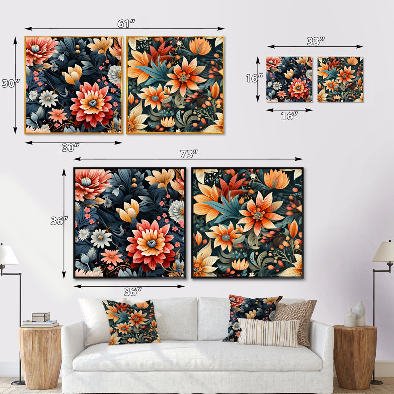 Fleuristes - Ensemble de 2 collages floraux carrés, H 36 po x l 73 po, Toile tendue