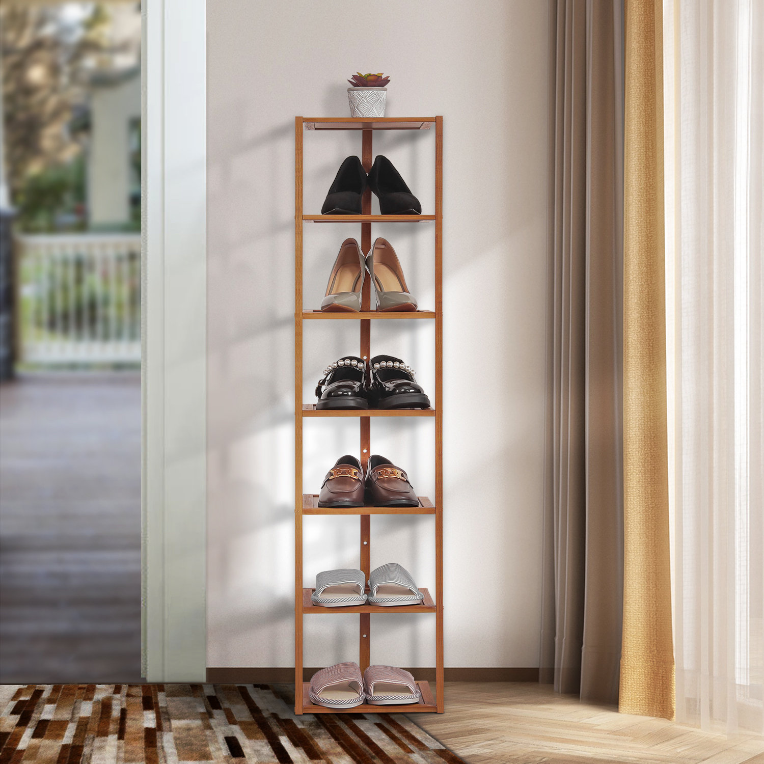 8 Tiers 16 Pairs Bamboo Shoe Rack, Organizer Boots Storage Stand Shoes Shelf for Entryway Bedroom MoNiBloom